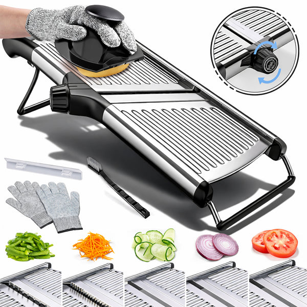 RaviSoll Mandoline Groentesnijder RVS | Verstelbaar 1-9mm met Julienne | Antislip & Snijhulp