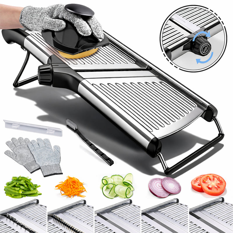RaviSoll Mandoline Groentesnijder RVS | Verstelbaar 1-9mm met Julienne | Antislip & Snijhulp