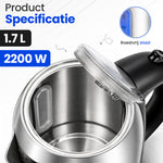 RaviSoll Waterkoker RVS 1.7L | 2200W Snoerloos met Anti-kalkfilter