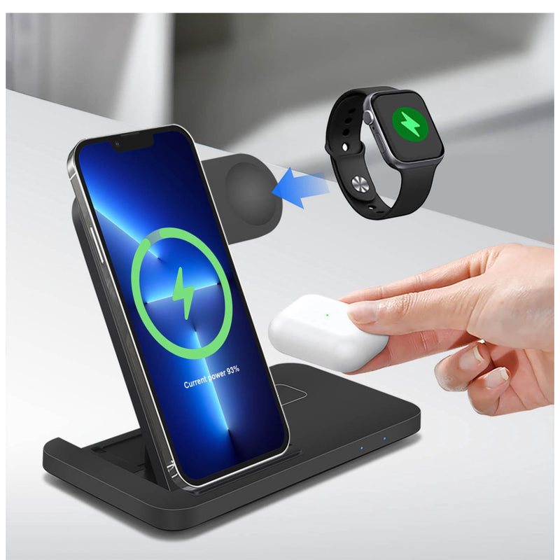 RaviSoll 3-in-1 Draadloze Oplader 15W | Oplaadstation voor Apple Watch, Smartphone & Oordopjes